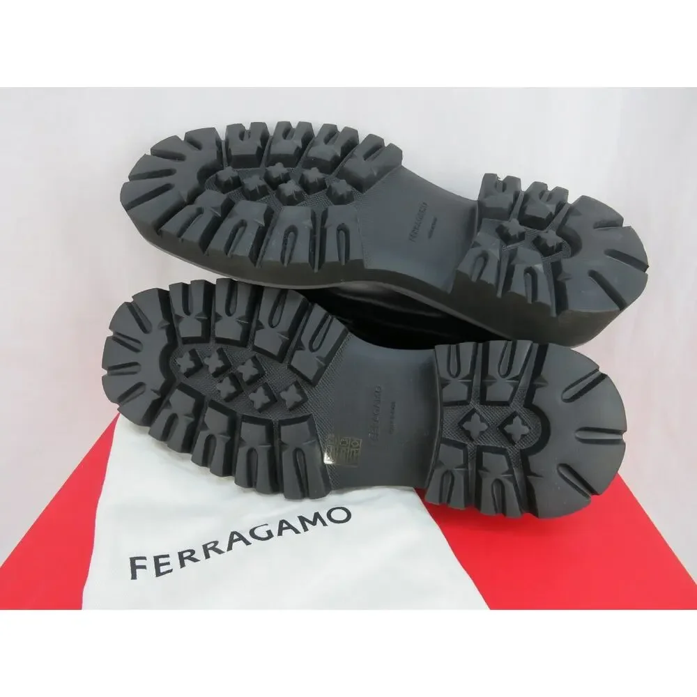 NIB FERRAGAMO FLICKER BLACK LEATHER LOGO PLATFORM LUG SOLE OXFORDS 9 M - Picture 8 of 13